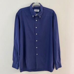 Franceschini Navy Blue Cotton Button Down Shirt Mother of Pearl Buttons 17.5 44